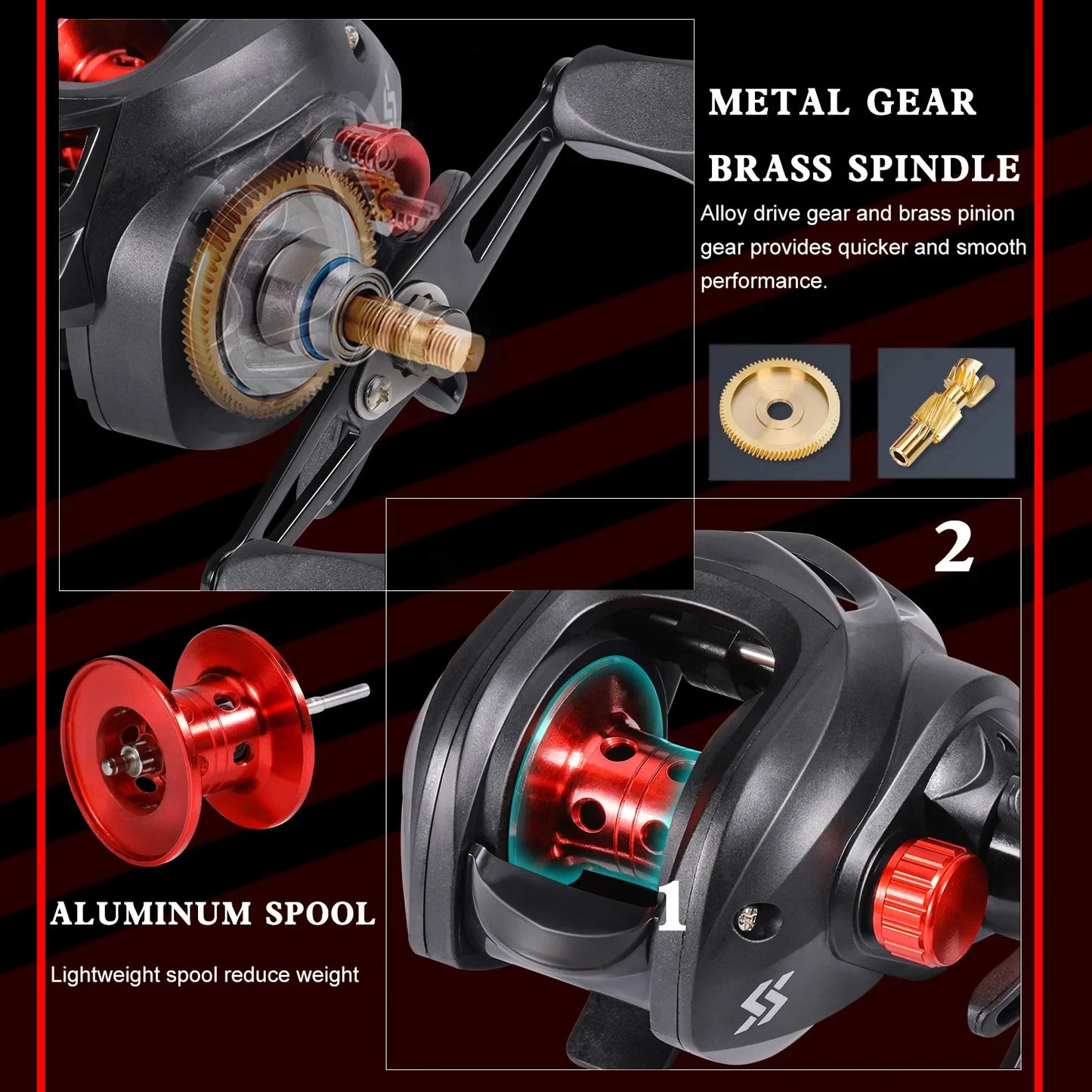 Fishing Rod and Reel Combo 5Section Fishing Rod and 7.2:1 Gear