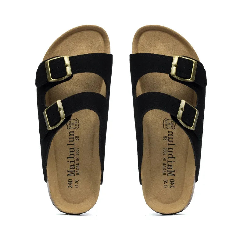 Fashion Women Cork Slipper Suede Leather Mule Clogs