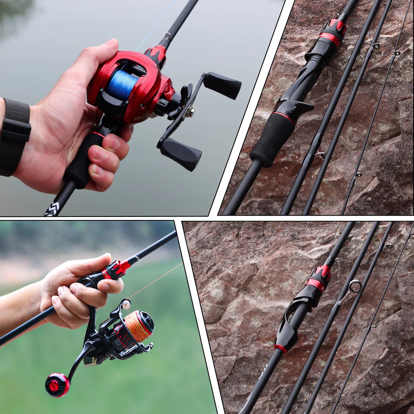 Casting Spinning Fishing Rod 2.1m UltraLight Carbon Fiber Rod Pole 4 Section with EVA Handle