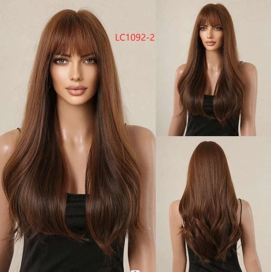 Long Wavy Curly Gray Brown Synthetic Wigs for Women