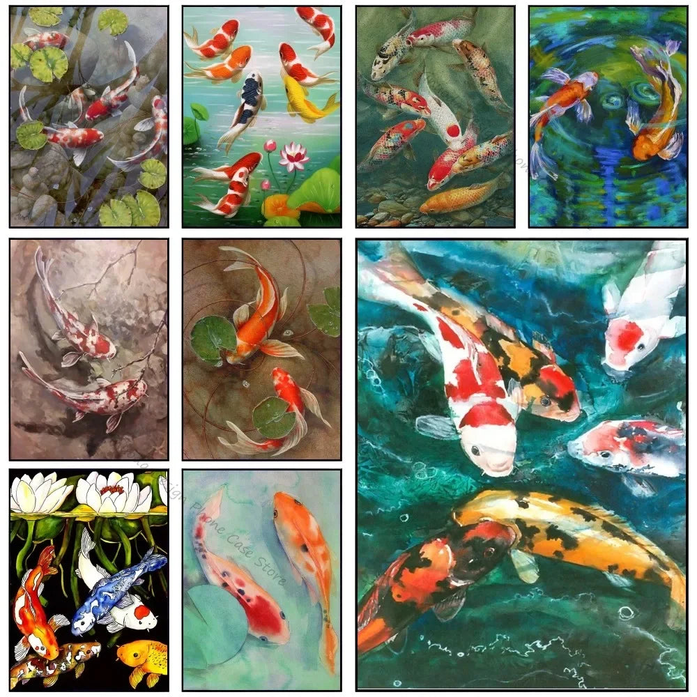 1pc Modern Golden Lotus Koi Fish Poster
