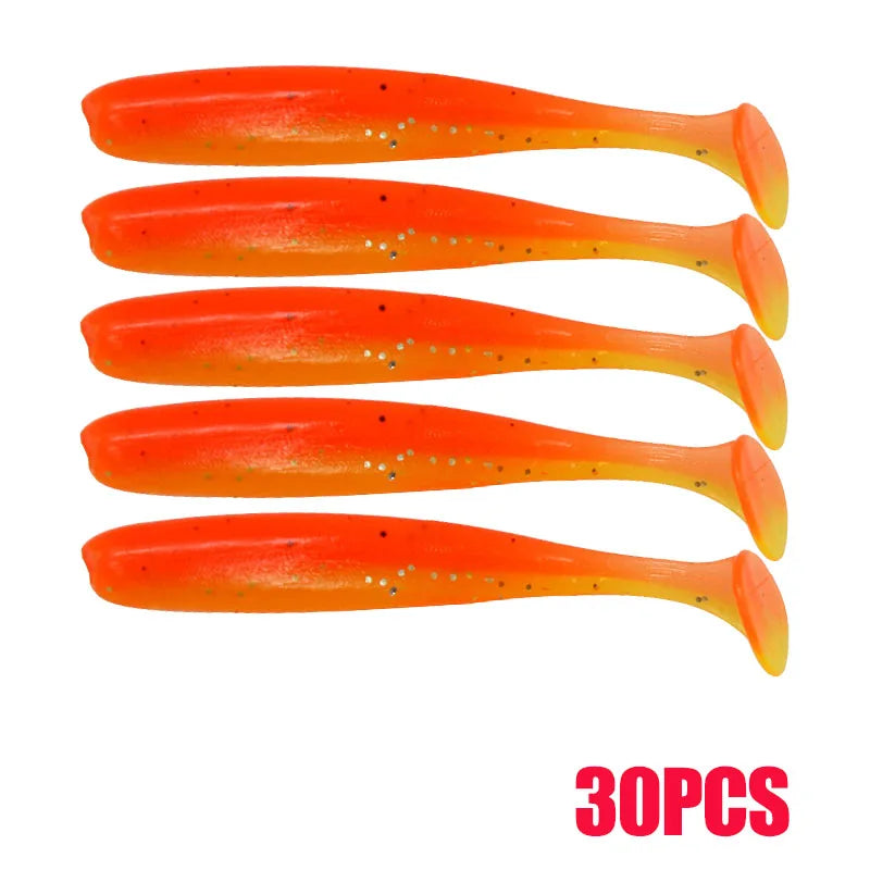 10-30pcs T Tail 55mm 70mm 90mm Shad Worm Soft Bait