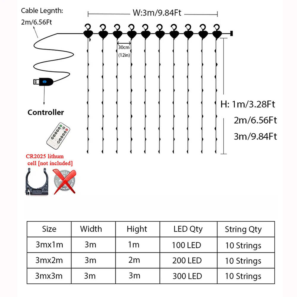3M USB LED Fairy String Curtain Lights