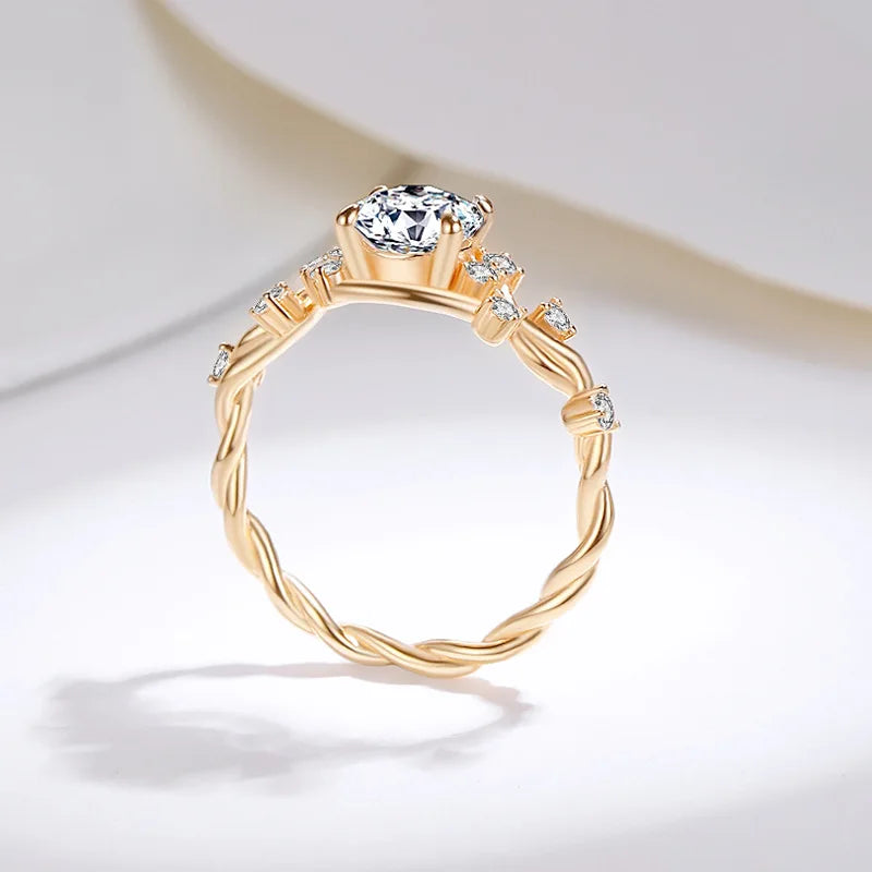 s925 silver moissanite ring with vine texture suitable for ladies