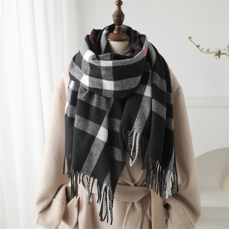 Luxury brand Winter Plaid Cashmere Like Blanket Scarf
