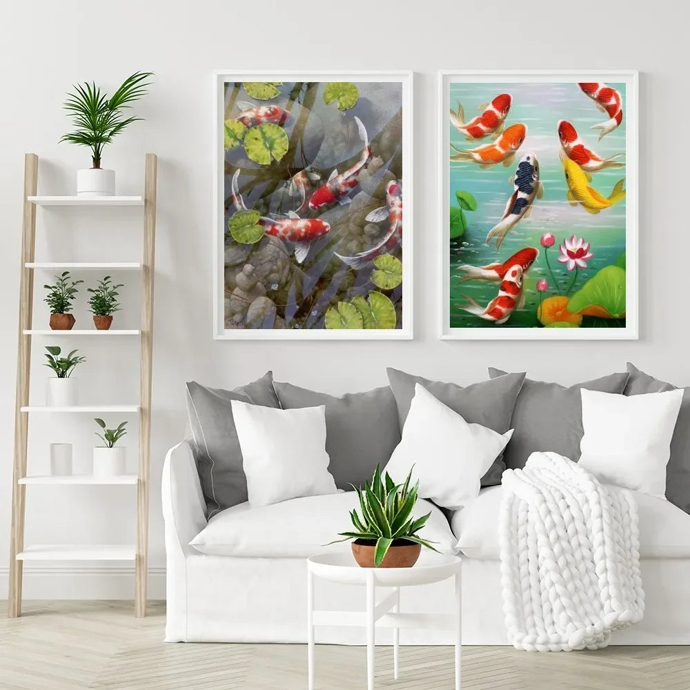 1pc Modern Golden Lotus Koi Fish Poster