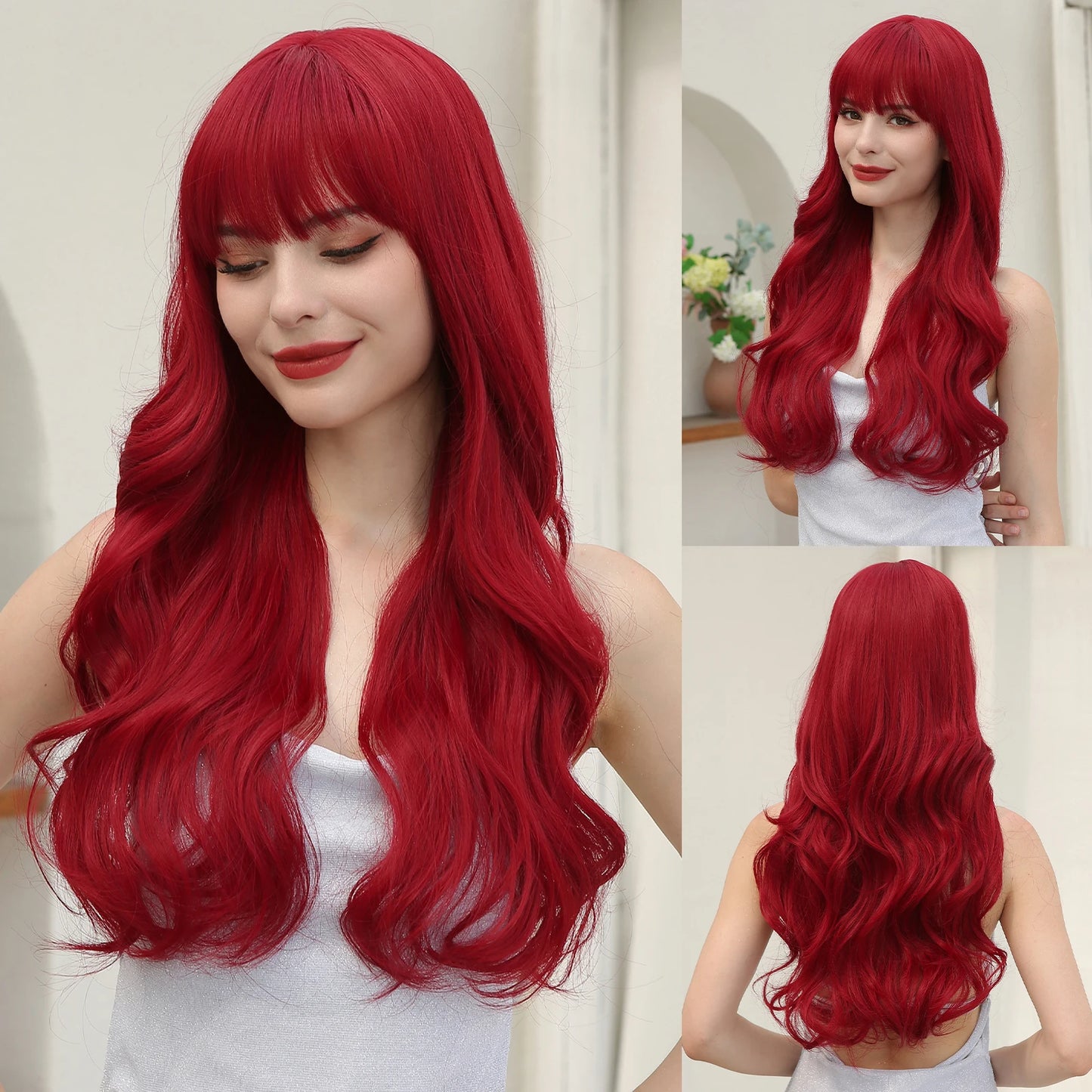 Long Wavy Curly Gray Brown Synthetic Wigs for Women