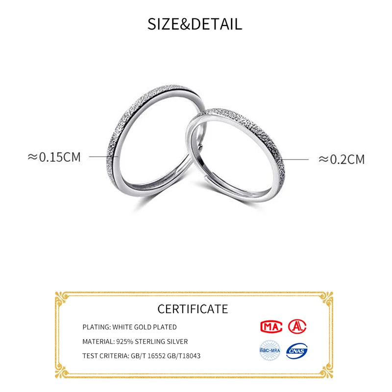 925 Sterling Silver Frosted Round Adjustable Ring For Fashion Women Classic Fine Jewelry Minimalist