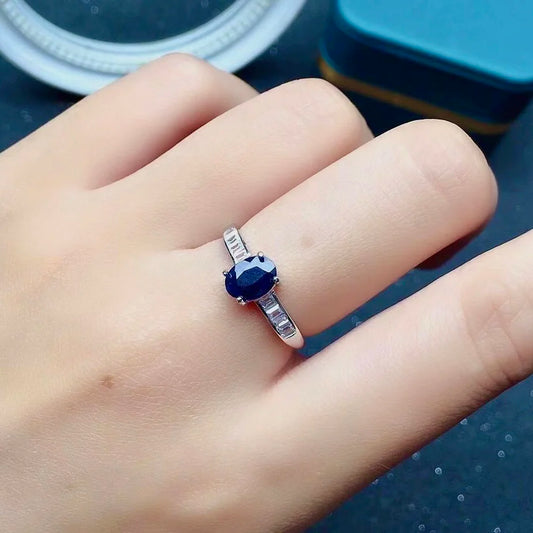 Simple Black Sapphire Silver Ring 0.7ct 6mm*7mm 100% Natural Black Sapphire Ring for Daily Wear Gift for Woman