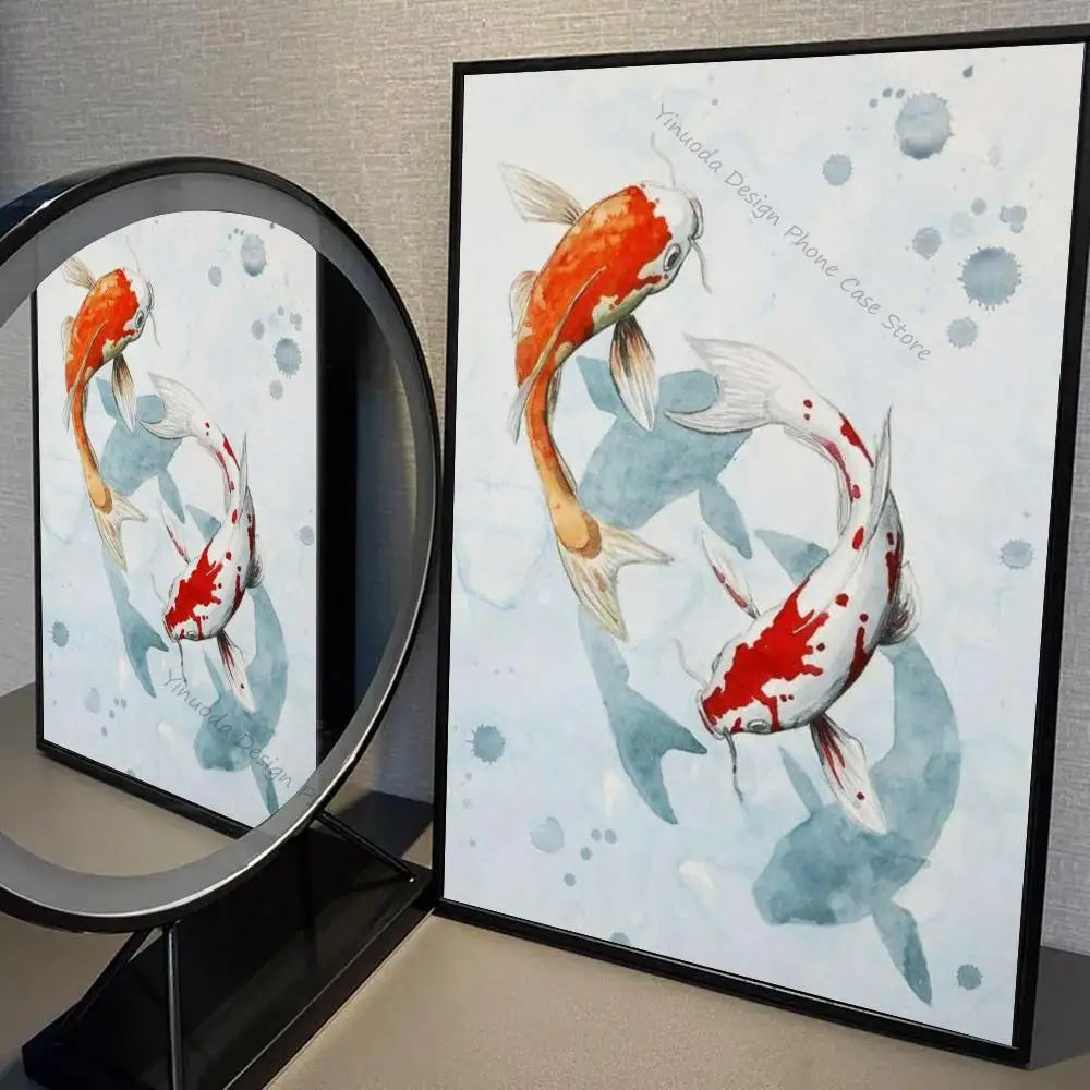 1pc Modern Golden Lotus Koi Fish Poster