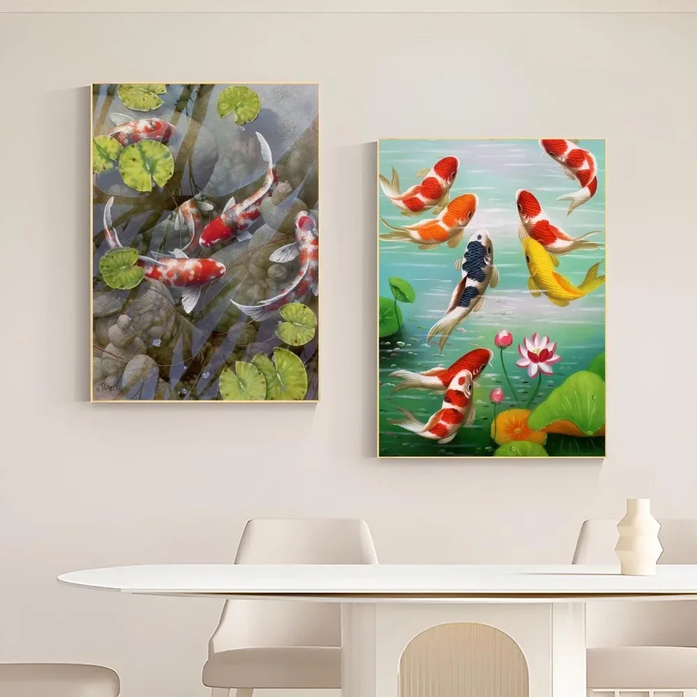 1pc Modern Golden Lotus Koi Fish Poster