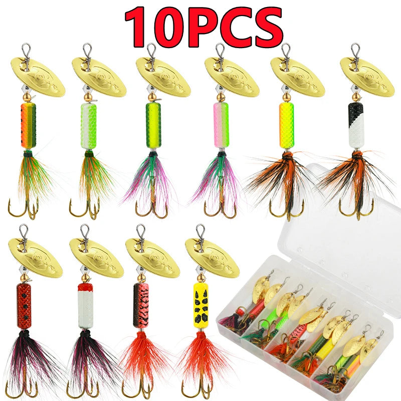 10/5PCS Metal Spinner Bait Spoon Hard Fishing Lures With Treble Hooks