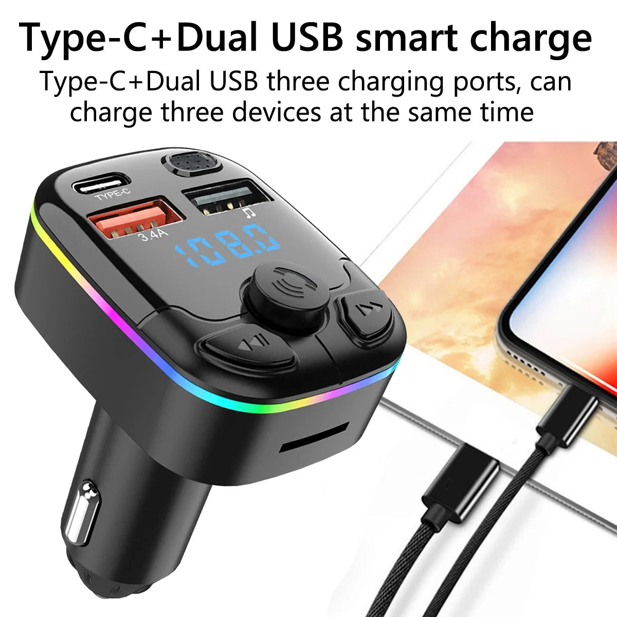 Wireless FM Transmitter Support TF Card U Disk Music Car MP3 Player Dual USB