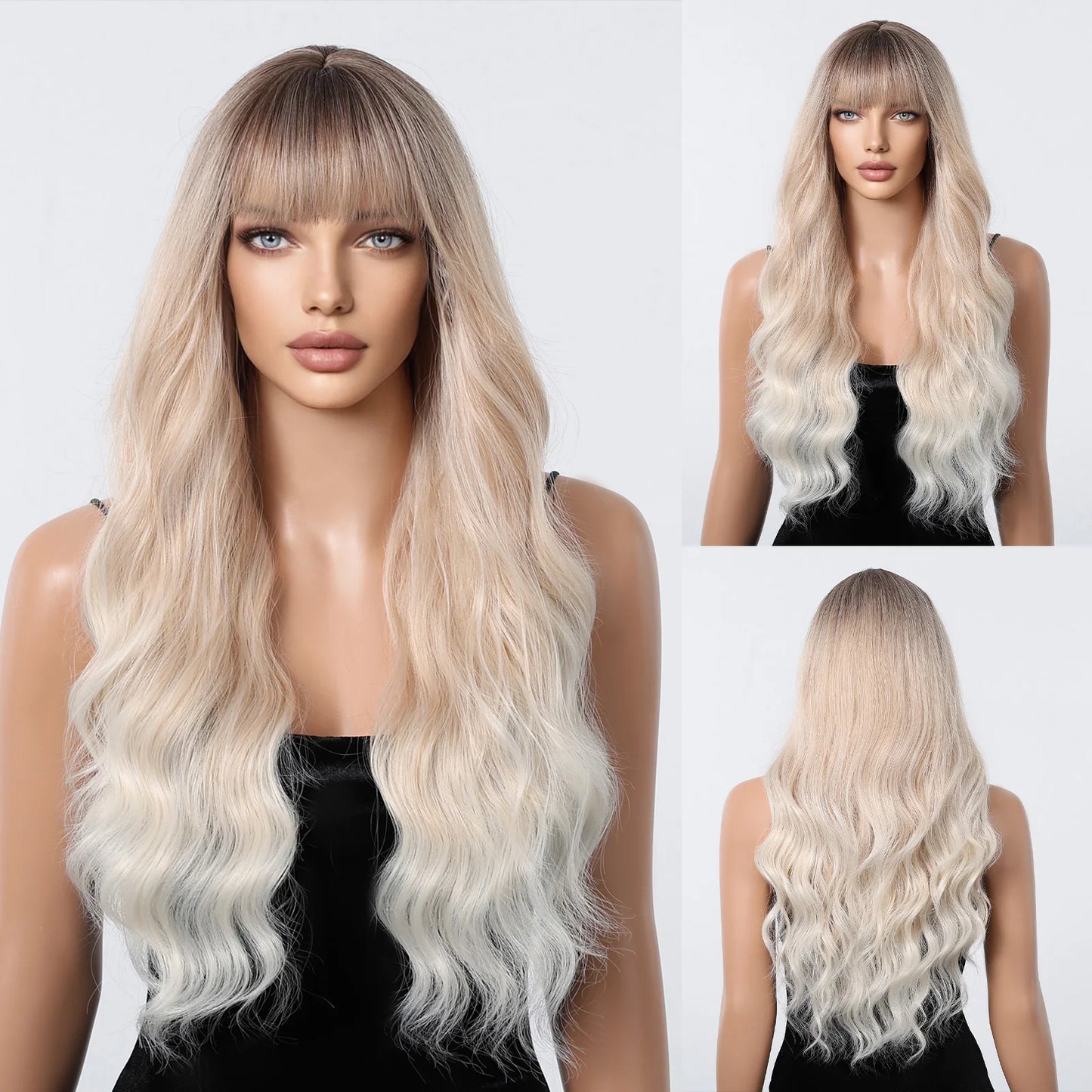 LOUIS FERRE Brown With Blonde Highlights Synthetic Wigs With Side Bangs