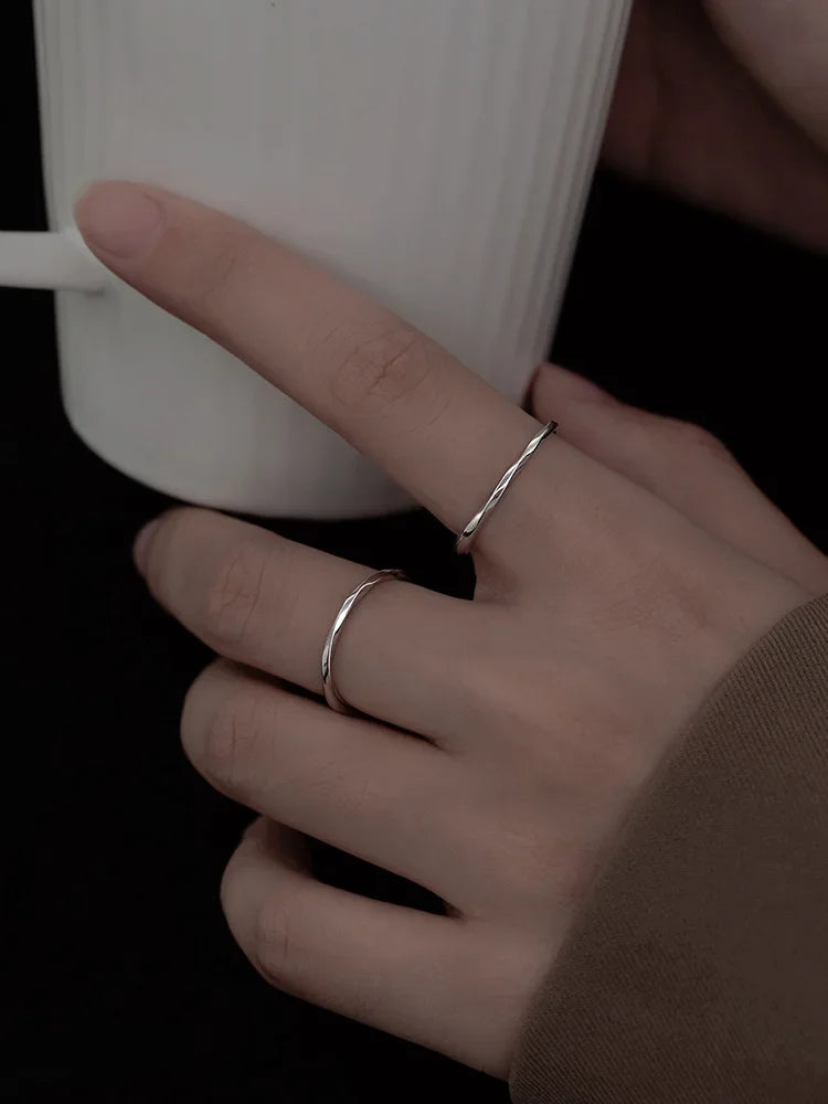 925 Sterling Silver Geometric bending Ring