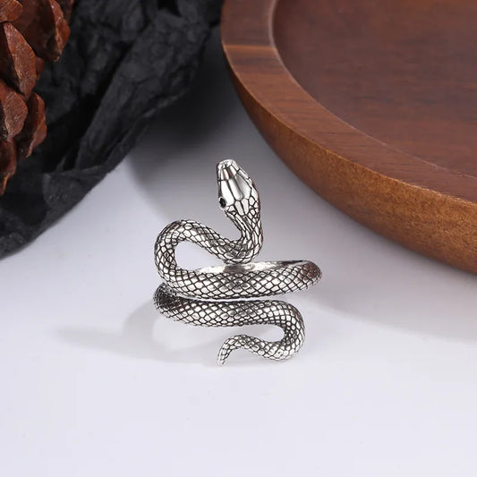 Gothic Entwined Viper Cobra Open Adjustable Ring Women's Fashion Alternative Casual Jewelry