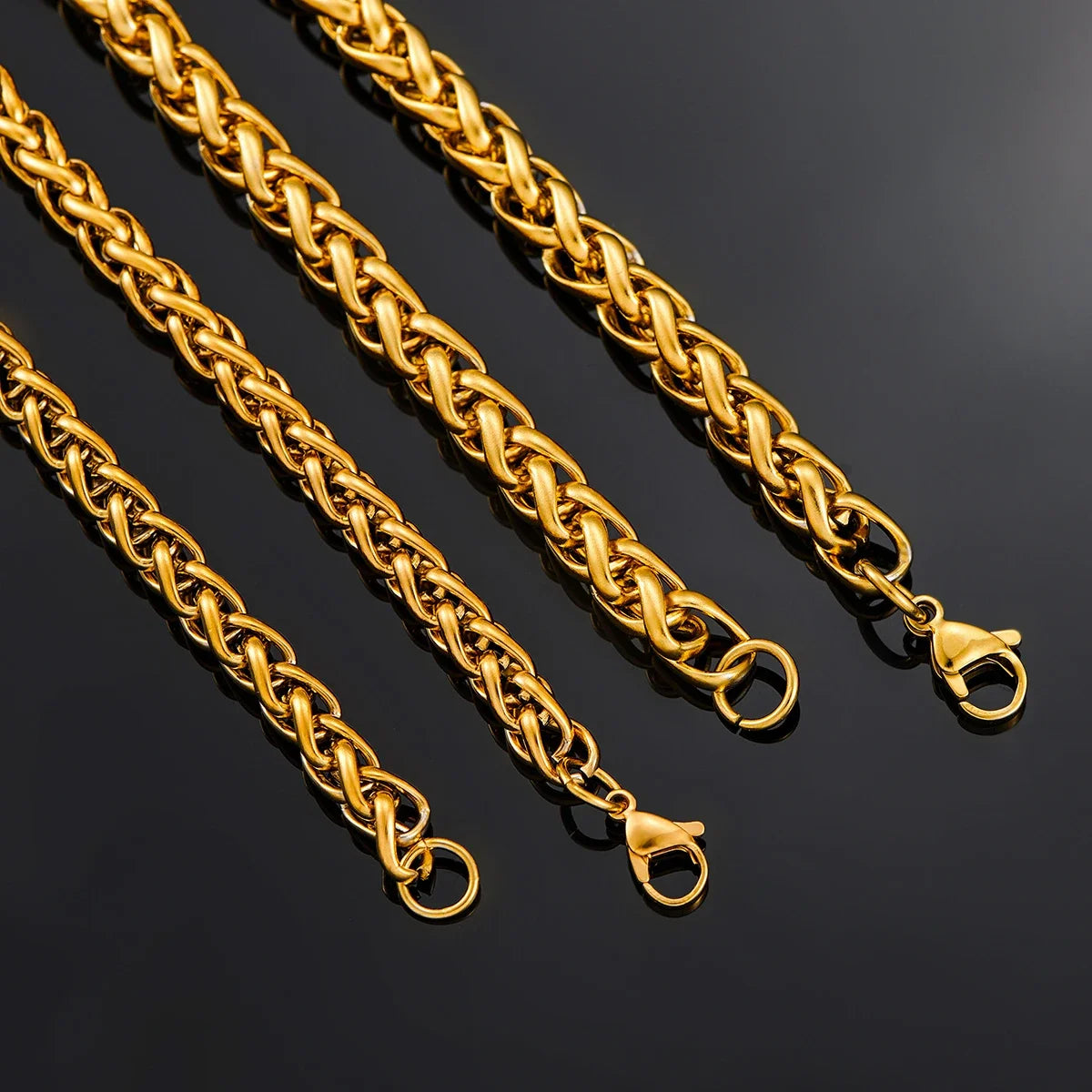 Gold Color Wheat Braided Stainless Steel Necklace Link Classic Curb Chain for Men Women Jewelry