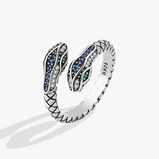 100% 925 Sterling Silver Rings For Women Snake Shape Green Eye