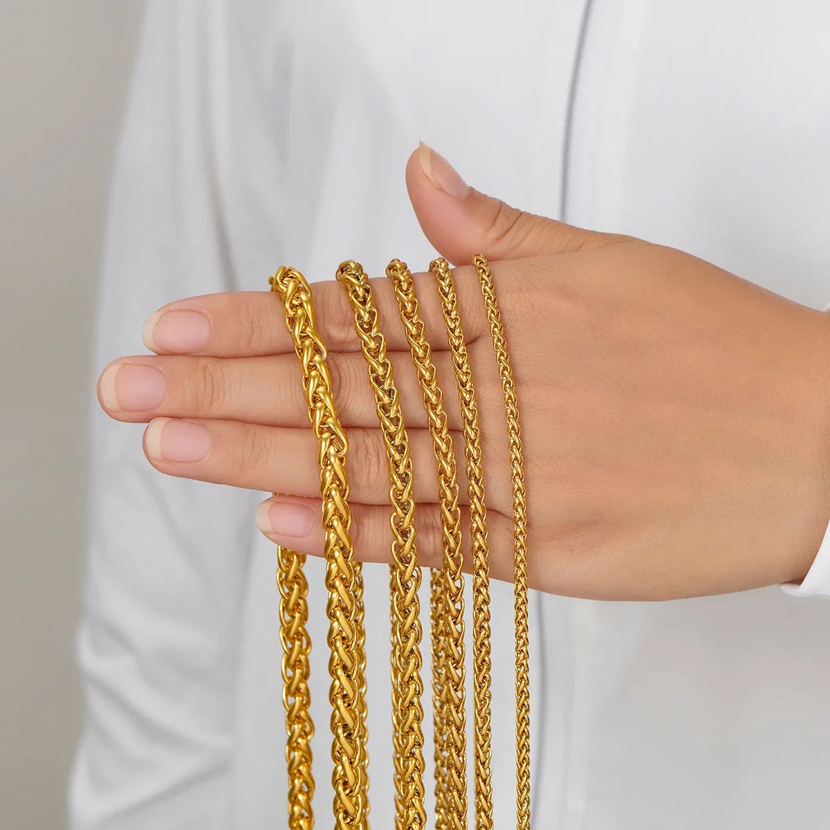 Gold Color Wheat Braided Stainless Steel Necklace Link Classic Curb Chain for Men Women Jewelry