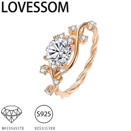 s925 silver moissanite ring with vine texture suitable for ladies