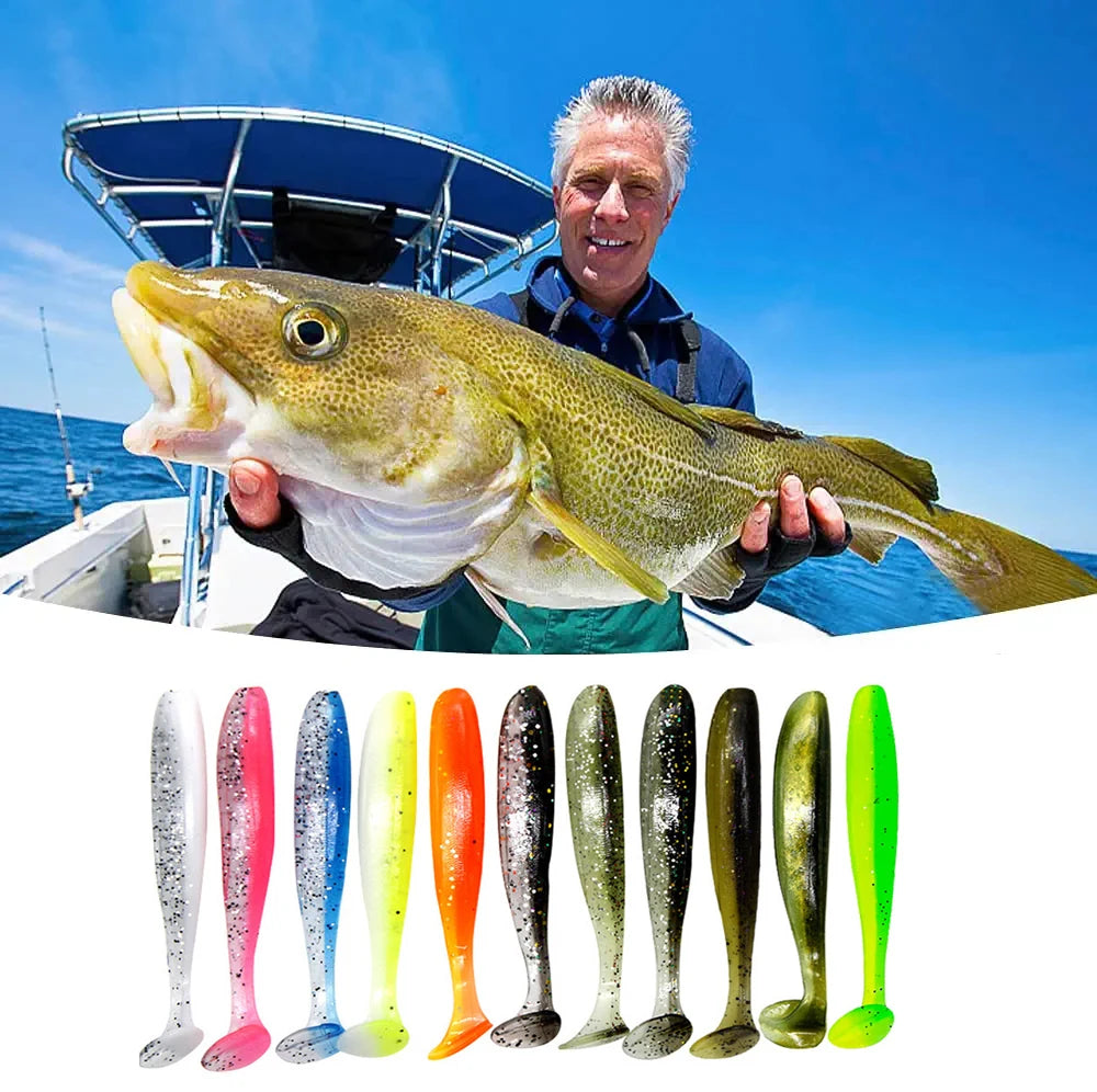 10-30pcs T Tail 55mm 70mm 90mm Shad Worm Soft Bait