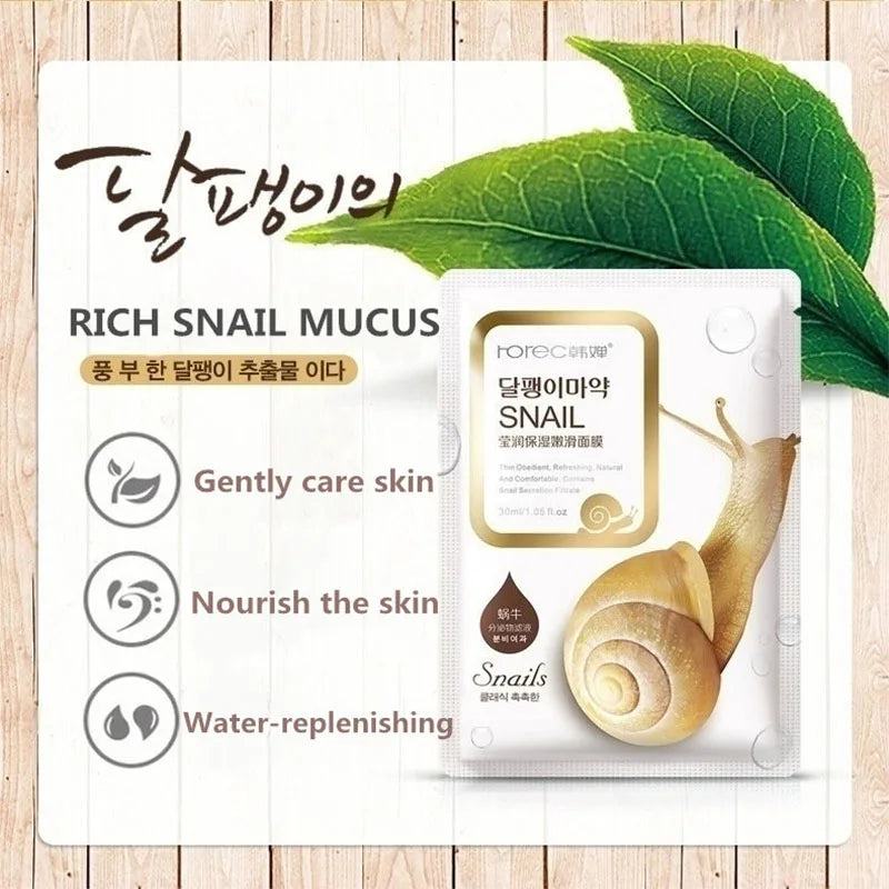 10pcs Snail Moisturizing Face Mask Replenishment Oil Control/ Korean Cosmetics