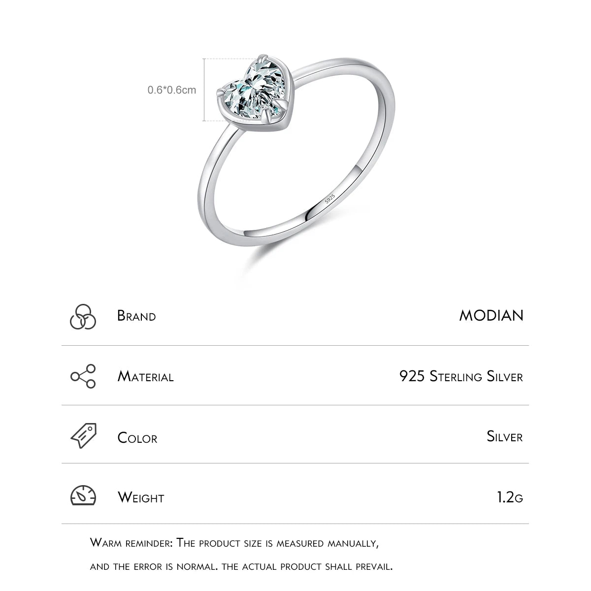 925 Sterling Silver Minimalism Romantic Hearts Zirconia Ring