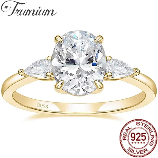 Trumium 3CT 925 Sterling Silver Engagement Rings 3-Stone Cubic Zirconia