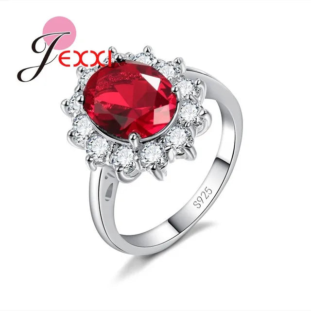 925 Sterling Silver Color Wedding Engagement Rings Prong Shiny Cubic Zirconia