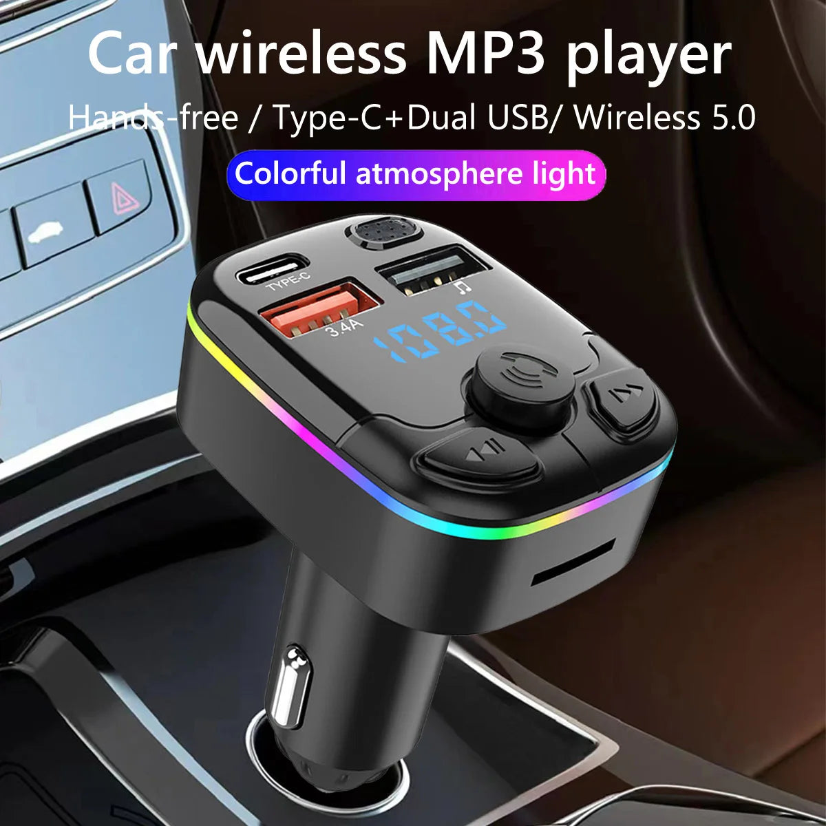 Wireless FM Transmitter Support TF Card U Disk Music Car MP3 Player Dual USB