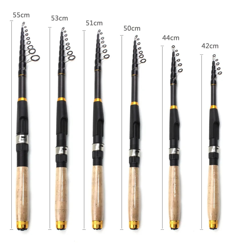 Carbon Fiber fishing rod Super short pocket Portable Spinning pole telescopic fishing rod