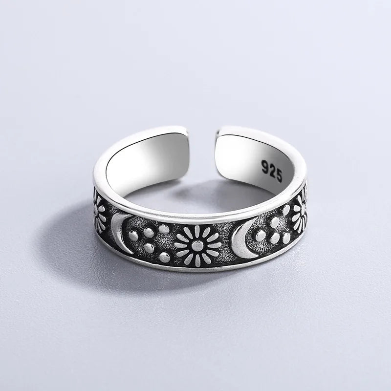925 Sterling Silver Sun Moon Rings For Women Engagement Luxury Jewelry Vintage Accessories