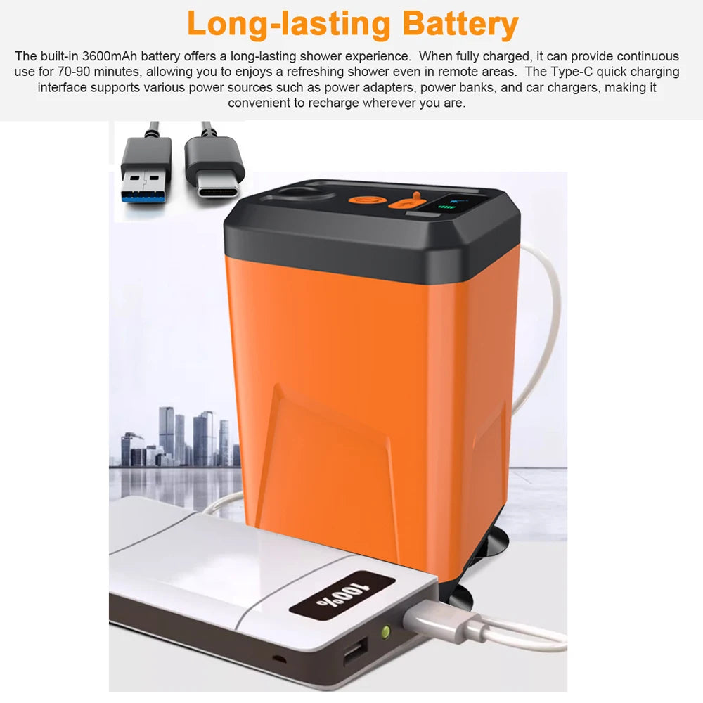 Outdoor Electric Shower Pump Portable Camping Shower Rechargeable Battery