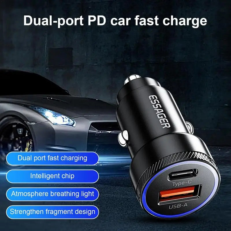2 Ports USB C Car Charger Mini 54W Fast Charging
