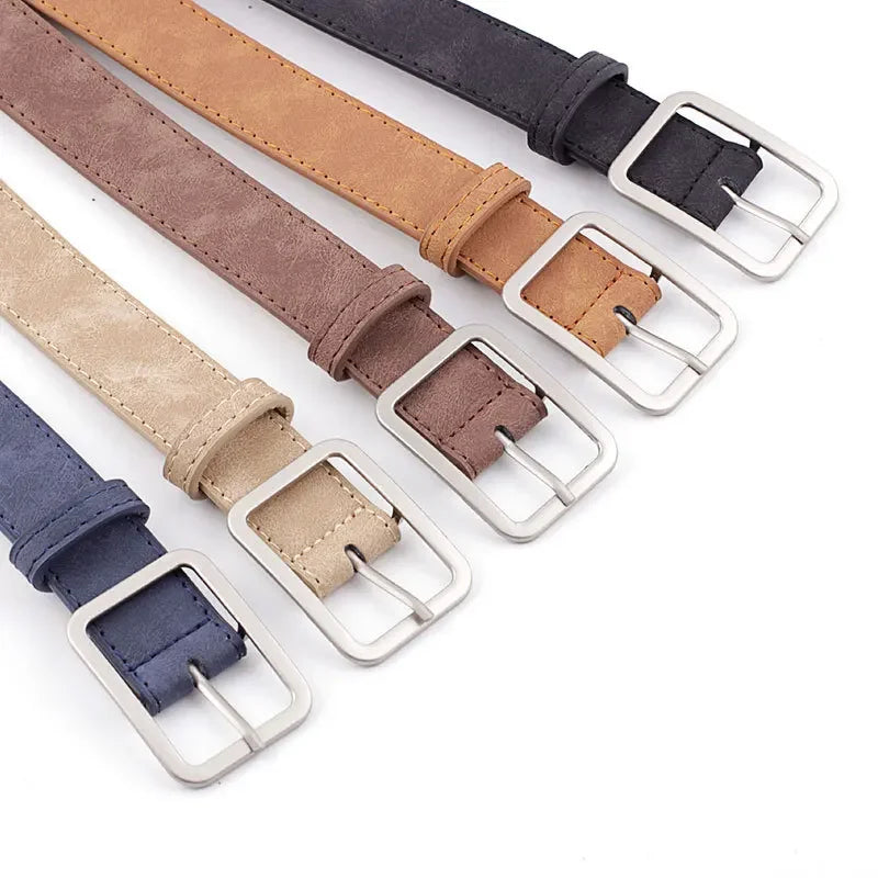 Fashion Square Pin Buckles Belts Women Silver Buckle Leather Belts