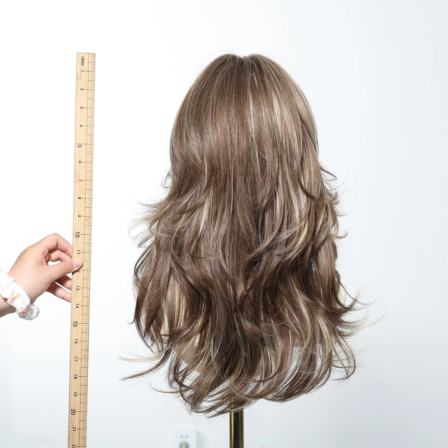 LOUIS FERRE Brown With Blonde Highlights Synthetic Wigs With Side Bangs