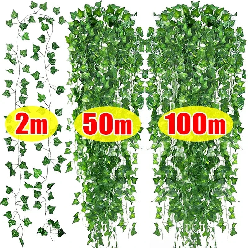 100/2M Artificial Green Ivy Vine Garland Fake Leaf Plants