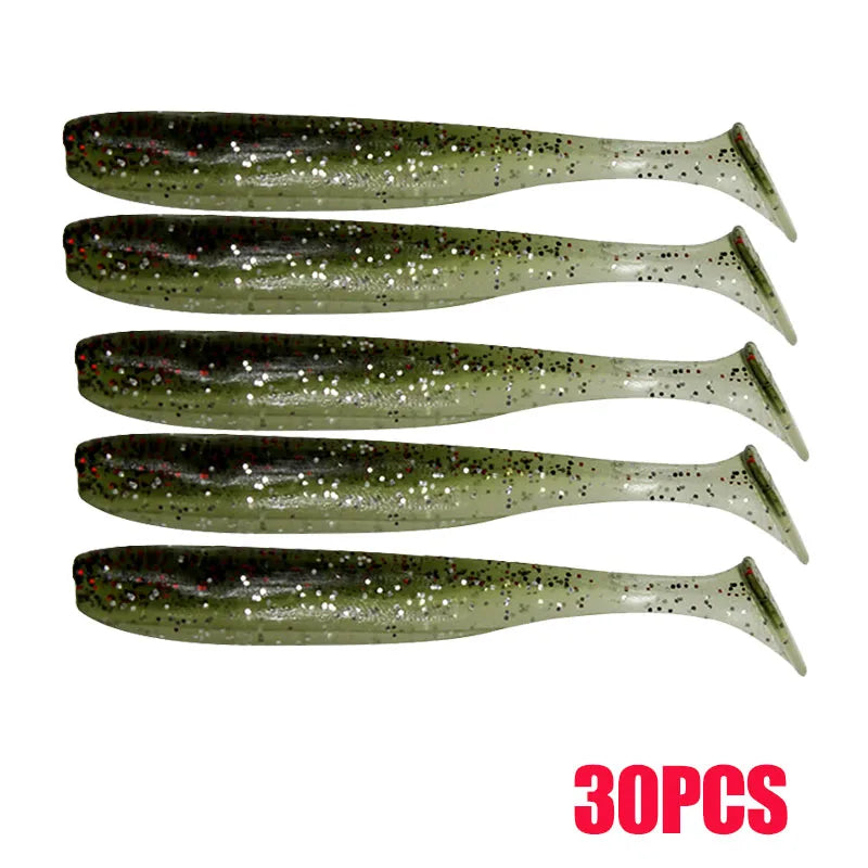 10-30pcs T Tail 55mm 70mm 90mm Shad Worm Soft Bait