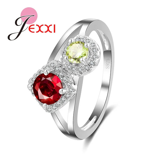 925 Sterling Silver Jewelry Round Cubic Zircon Crystal Wedding Bands Finger Ring Women