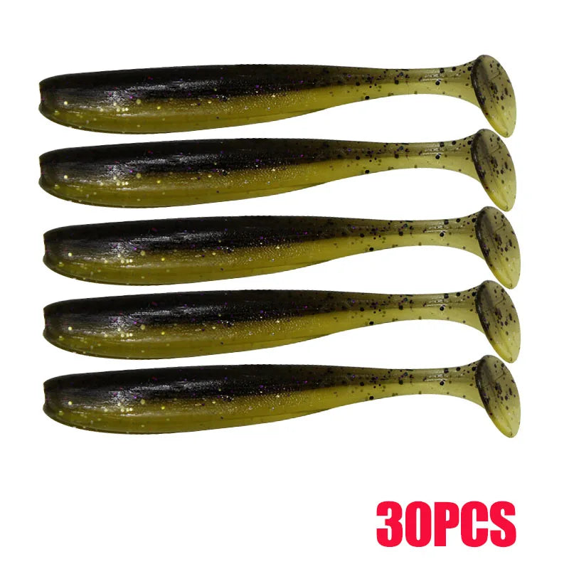 10-30pcs T Tail 55mm 70mm 90mm Shad Worm Soft Bait