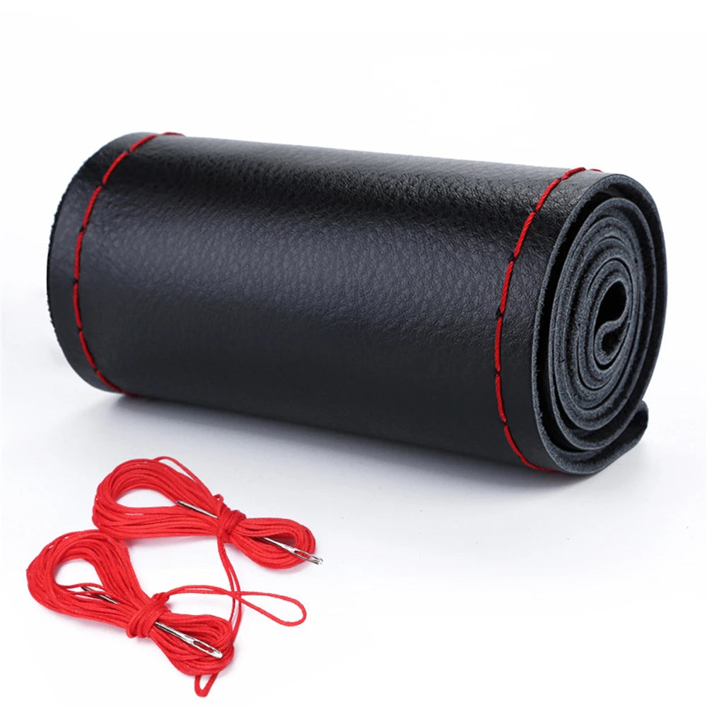 Leather Car Steering Wheel Cover Car Braid On The Steering Wheel 38 cm DIY Universal Auto Steering Wheel Cover Leather Case