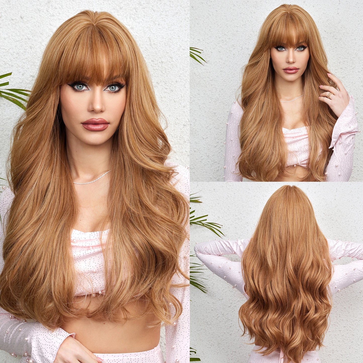Long Wavy Curly Gray Brown Synthetic Wigs for Women