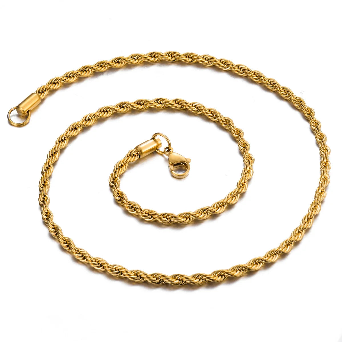 Twisted Rope Link Chain Gold Color Necklace for Men Women Stainless Steel Chain