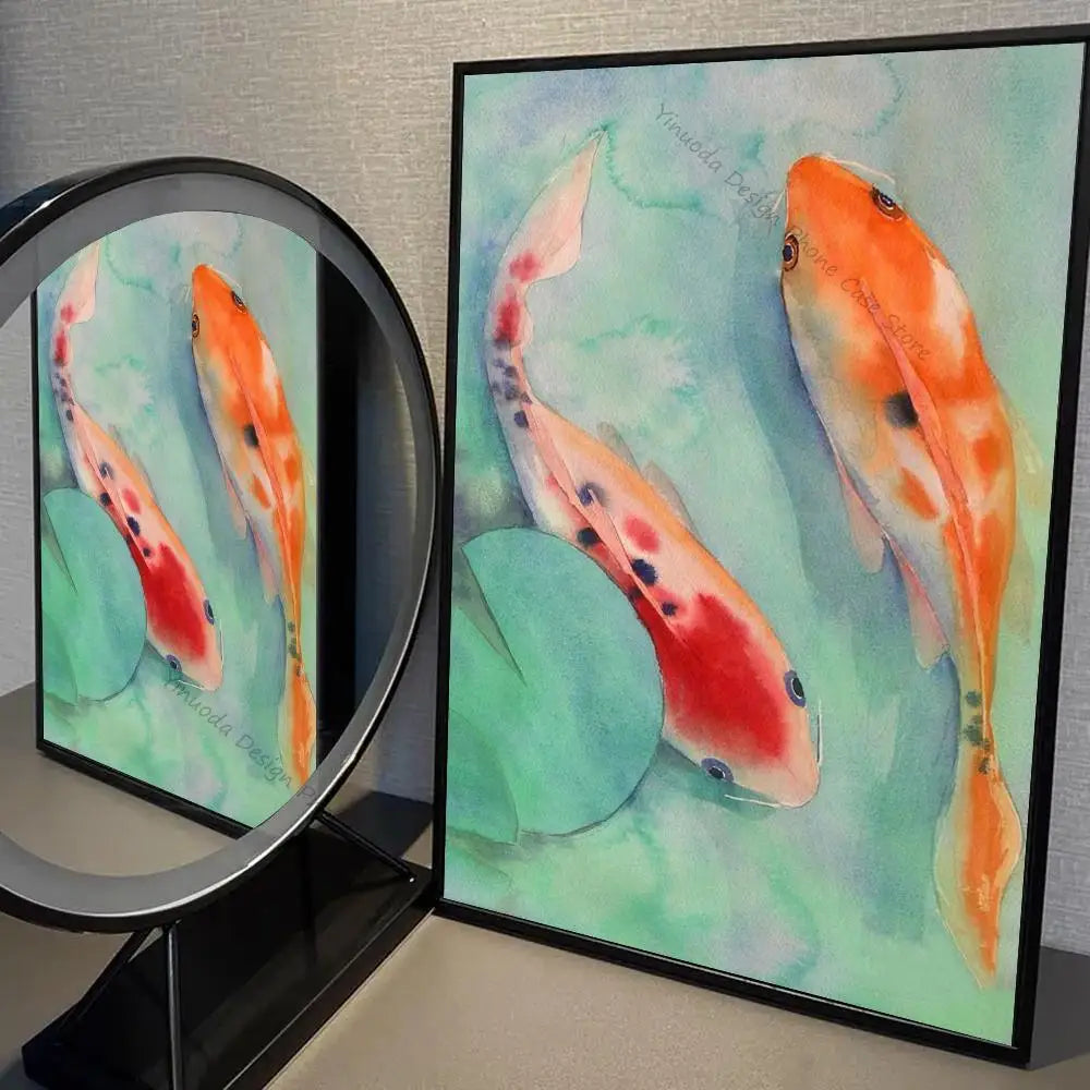 1pc Modern Golden Lotus Koi Fish Poster