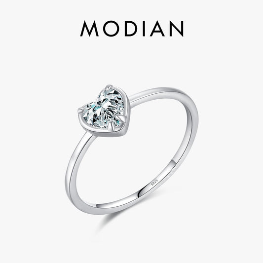 925 Sterling Silver Minimalism Romantic Hearts Zirconia Ring