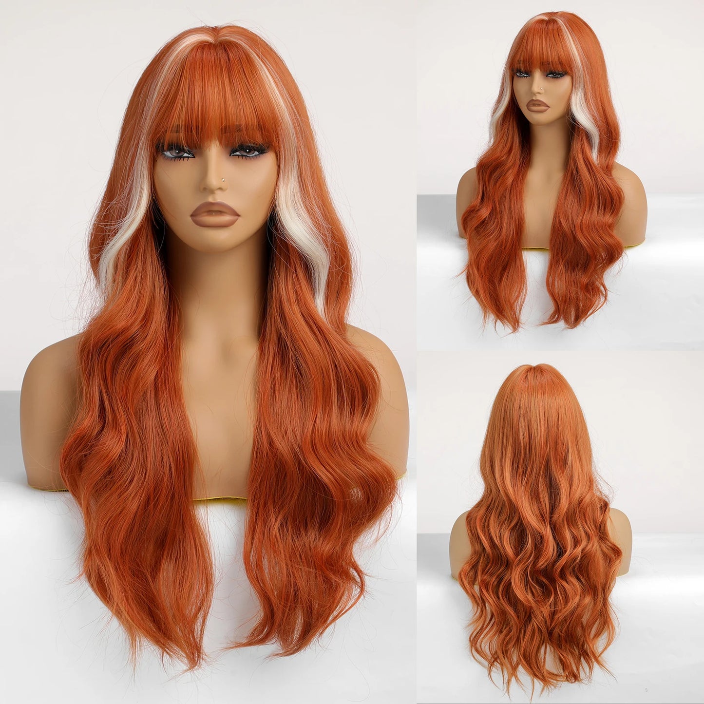 Long Wavy Curly Gray Brown Synthetic Wigs for Women