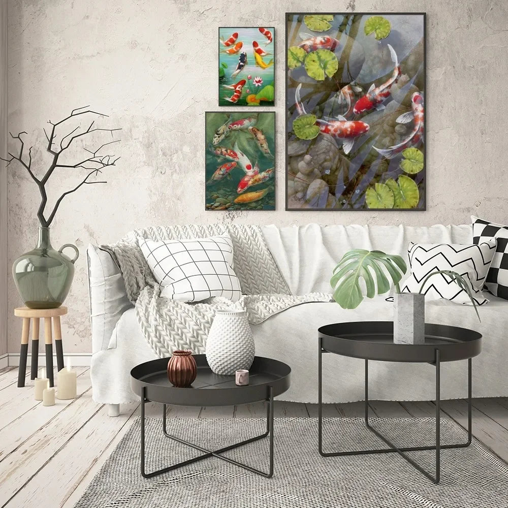 1pc Modern Golden Lotus Koi Fish Poster