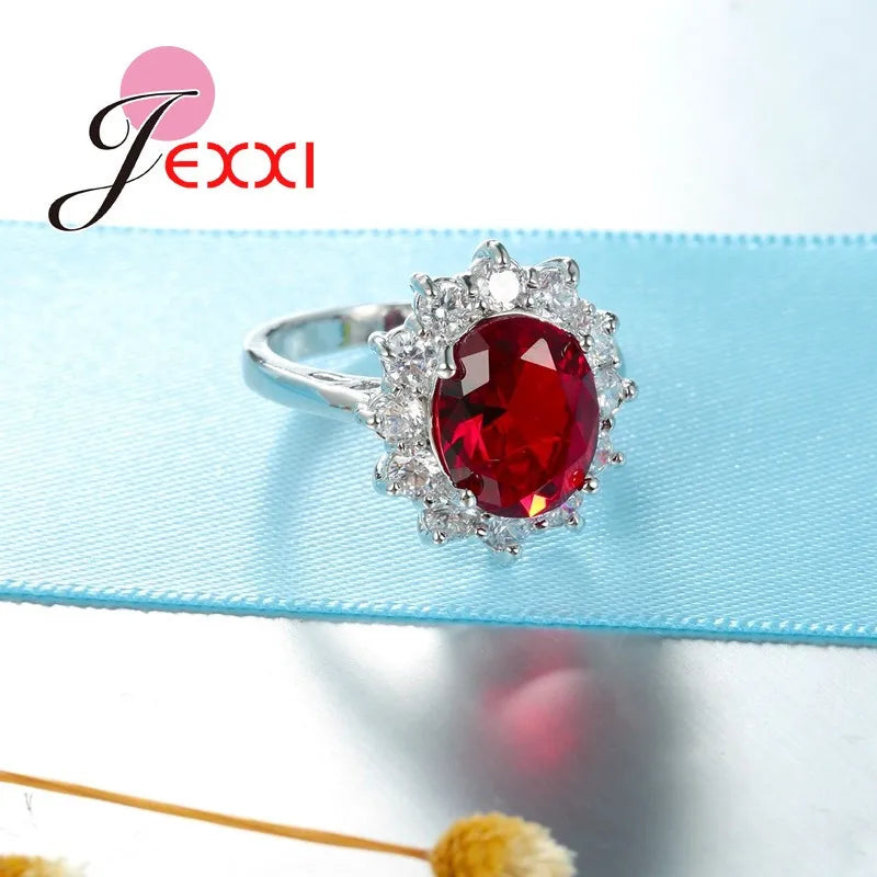 925 Sterling Silver Color Wedding Engagement Rings Prong Shiny Cubic Zirconia