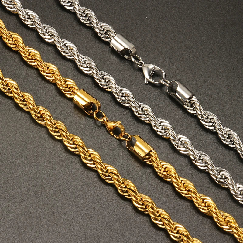 Twist Chain Stainless Steel Long Chain Necklace for Men Women