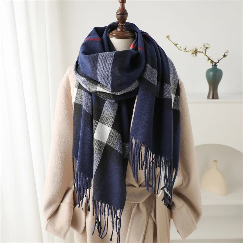 Luxury brand Winter Plaid Cashmere Like Blanket Scarf